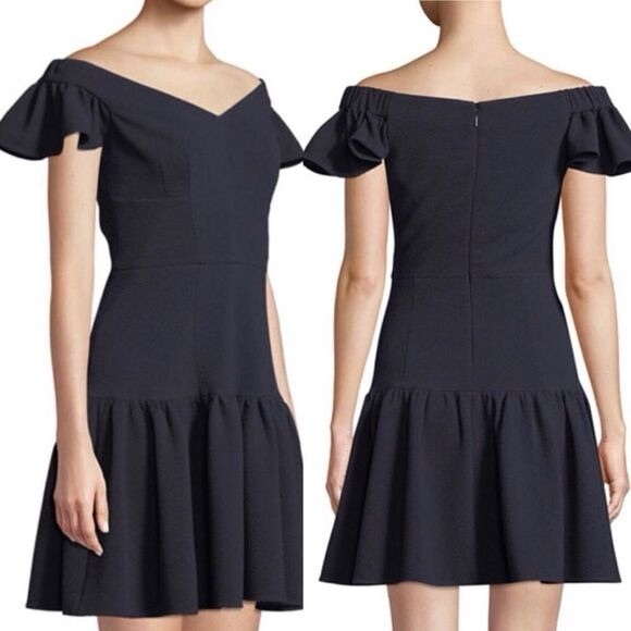 Rebecca Taylor Dresses & Skirts - NWT Rebecca Taylor Navy Blue Off The Shoulder Drop Waist Dress Size 2